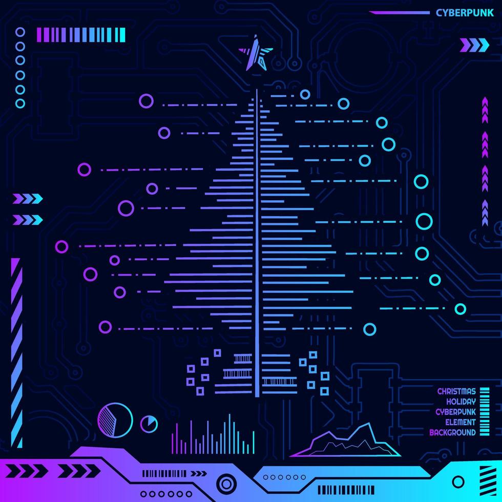 Christmas cyber element shape in cyberpunk background. vector