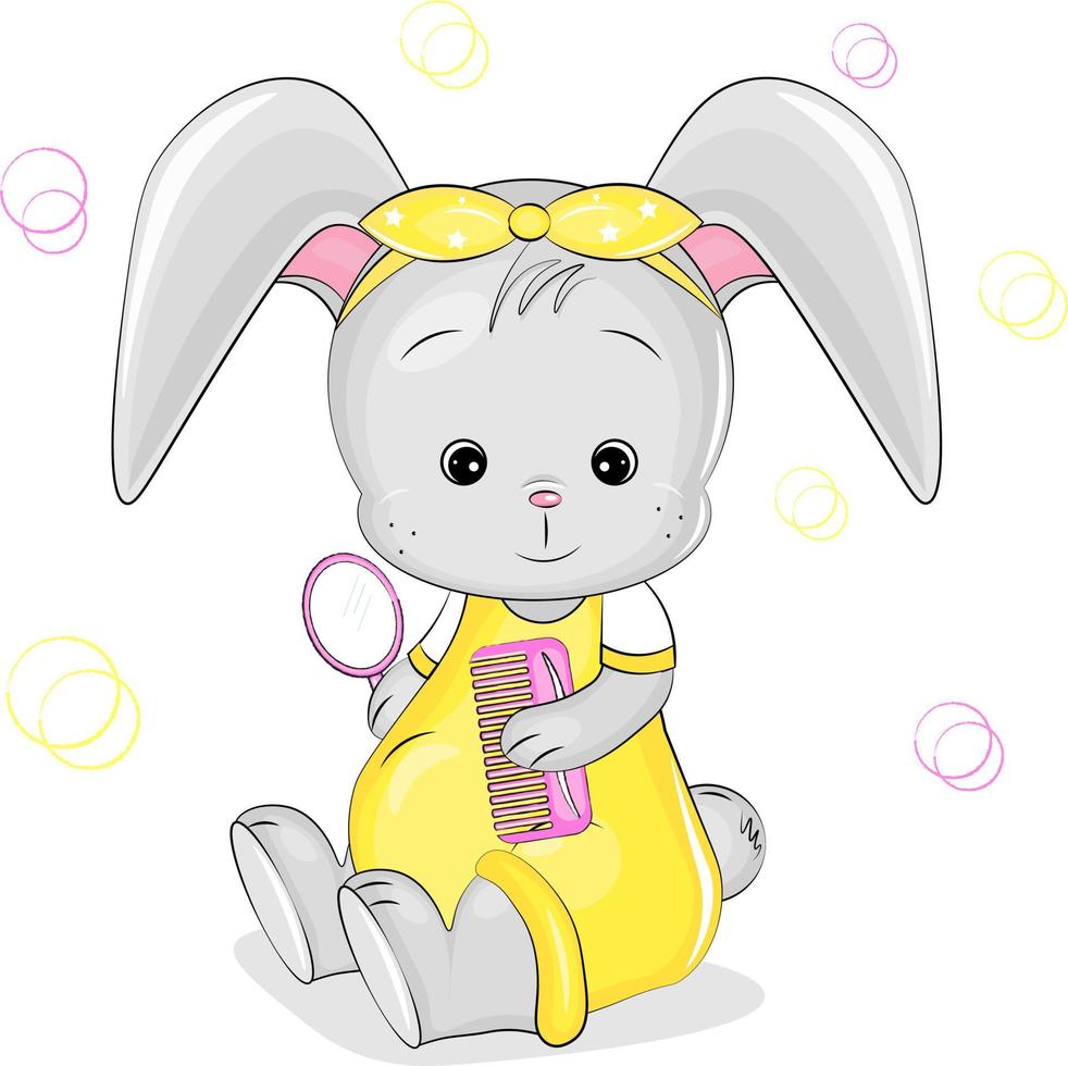 cute bunny with a mirror and a comb vector