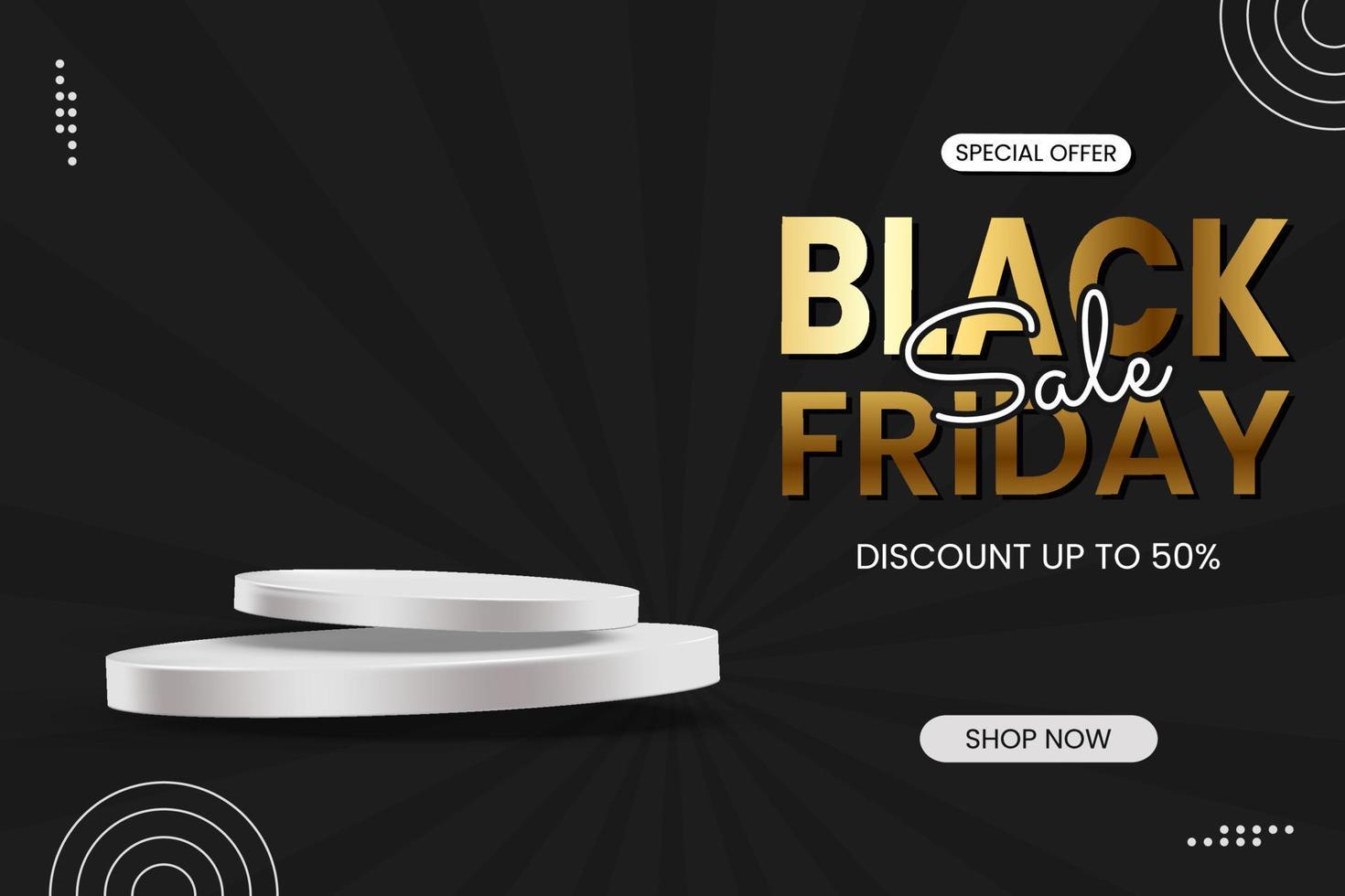 Luxury Black Friday sale banner with 3d stage podium vector