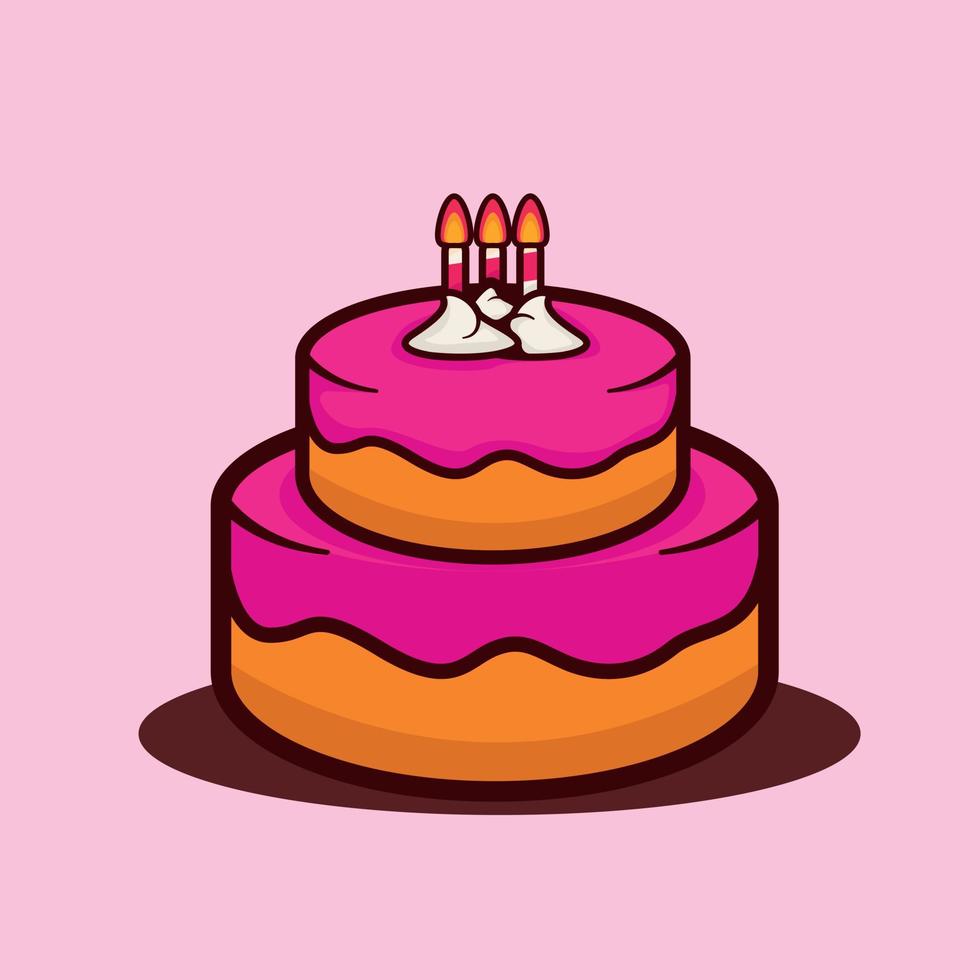 diseño de vector de dibujos animados de pastel de cumpleaños con 3 velas  13529449 Vector en Vecteezy