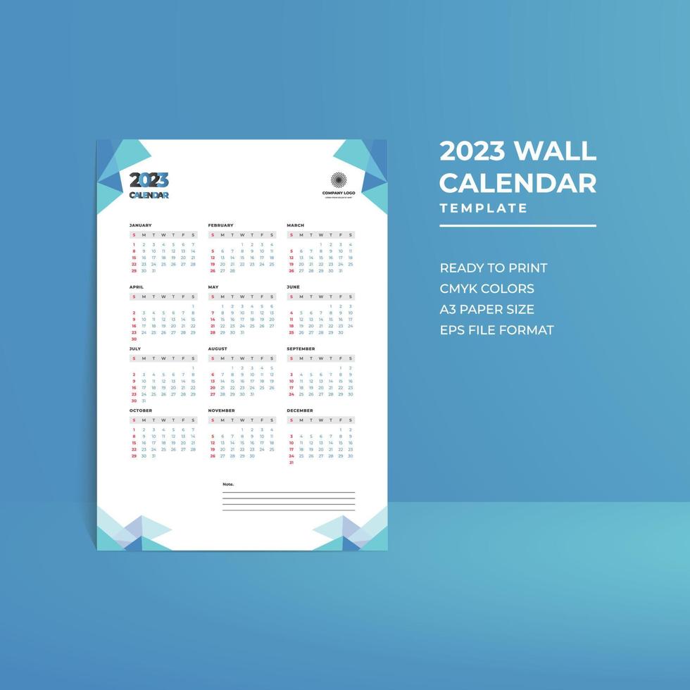 One page 2023 wall calendar template vector
