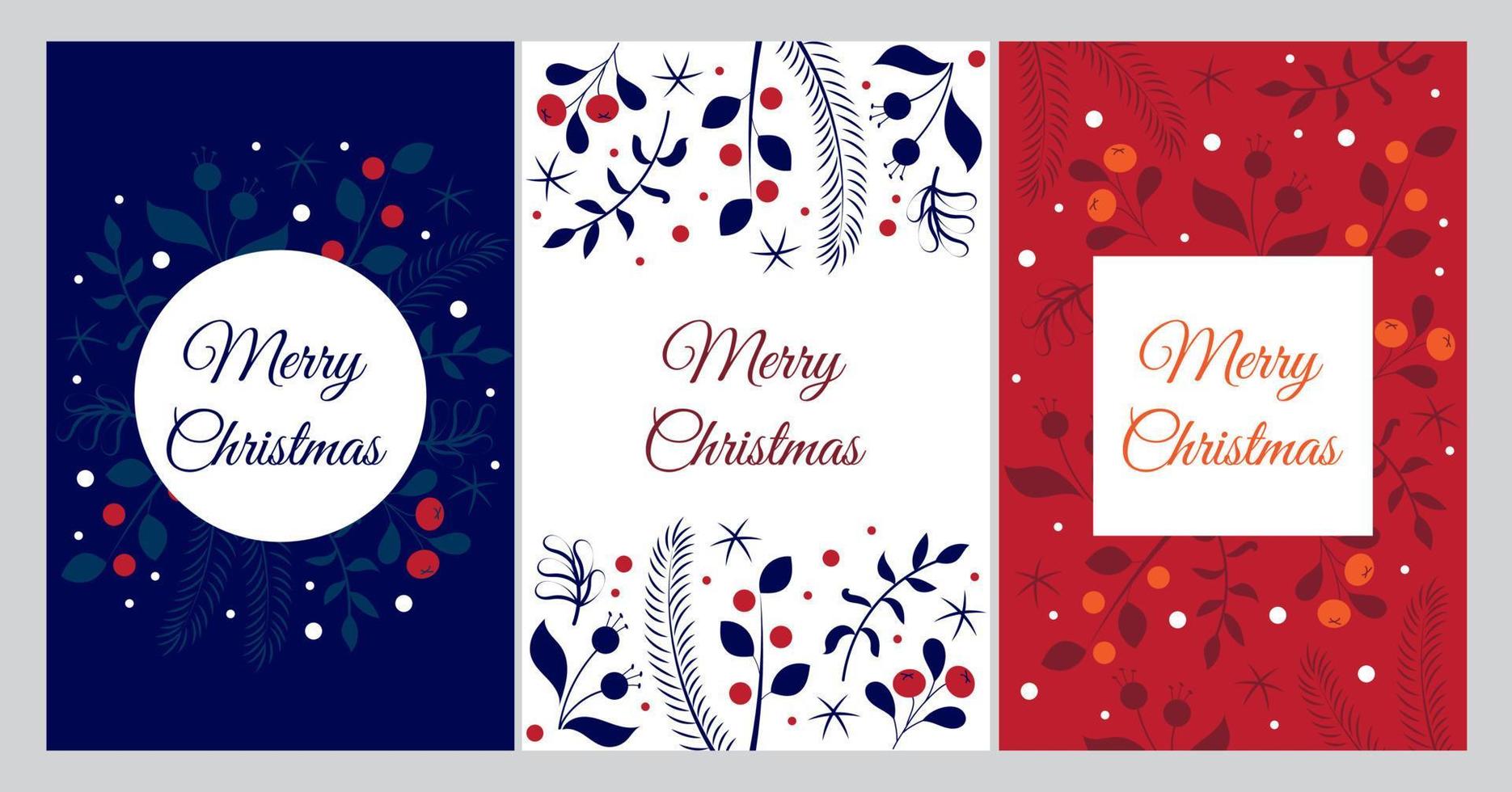 Merry Christmas greeting card with Christmas tree, floral frames and background. Modern universal art templates. Vector illustration