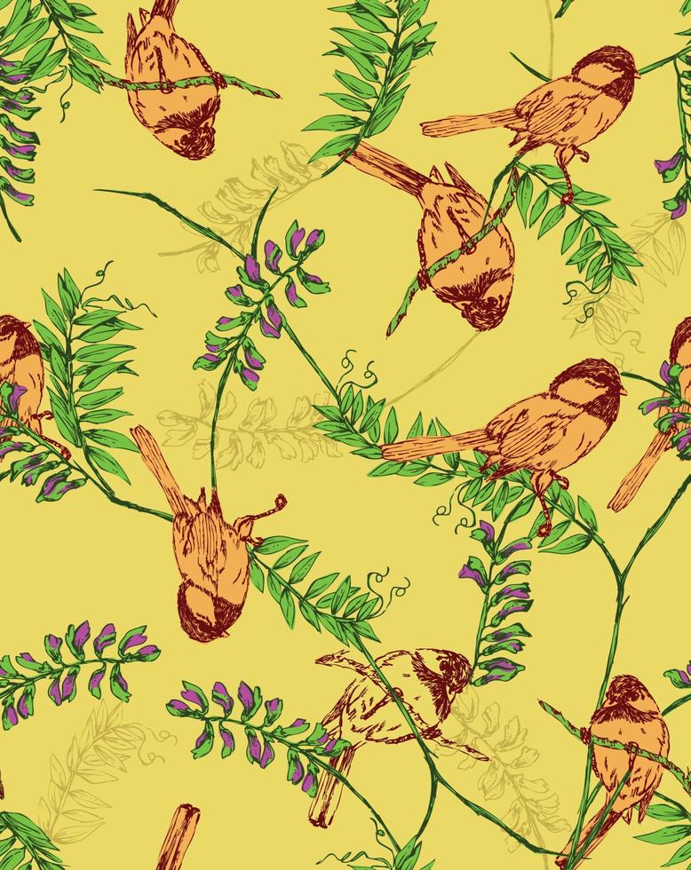 Birds,Butterfly and floral Patttern.Seamless Floral Pattern in vector. vector