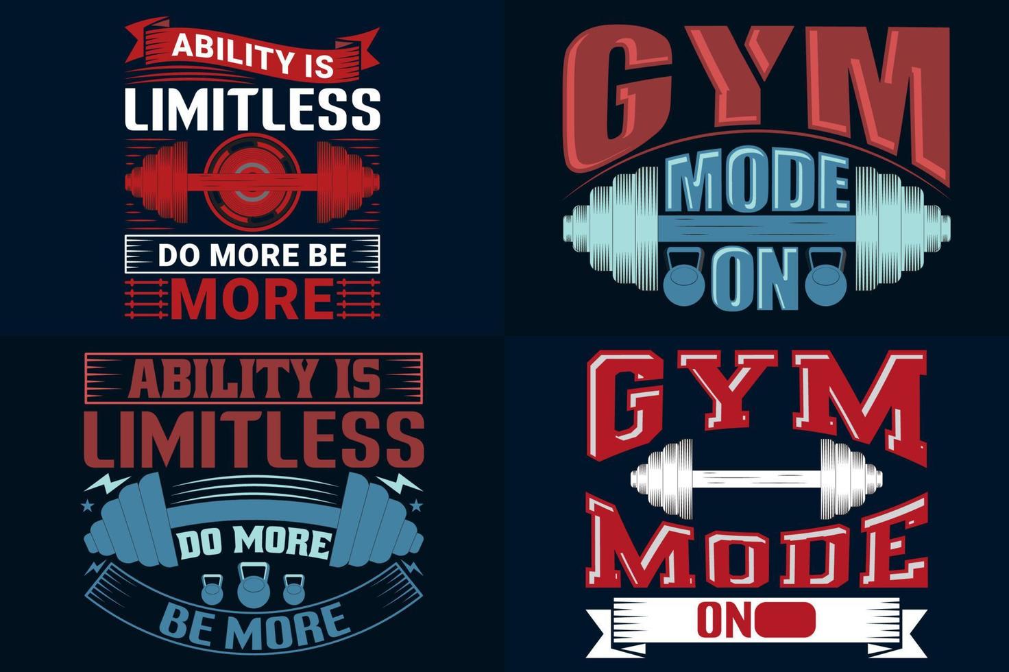 Gym-Fitness T-Shirt Design Bundle, Fitness training funny quote Set vector