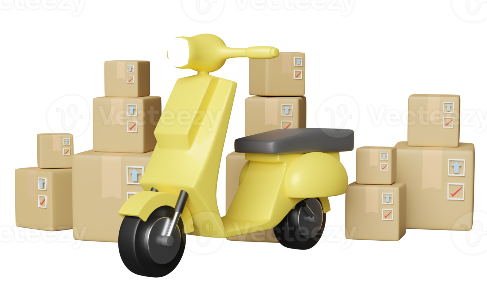 Online delivery or online order tracking concept, Fast package shipping with scooter and goods box on isolated. 3d illustration or 3d render png