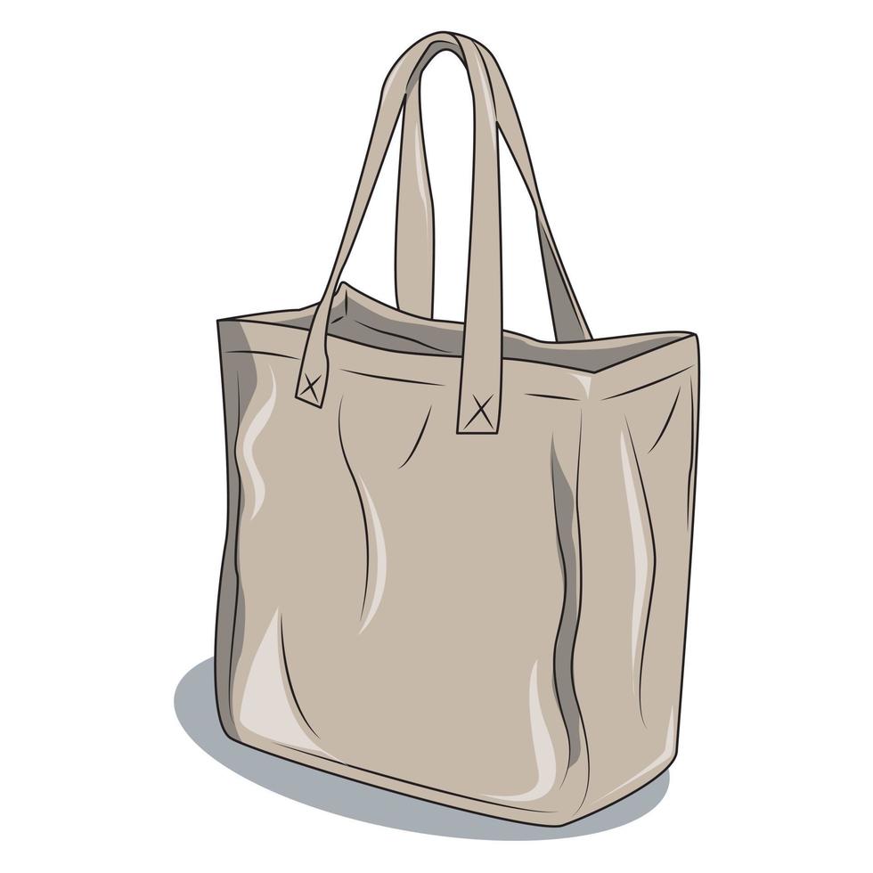 bolsa de asas de dibujos animados vectoriales con una forma no rígida. bolso tote de tela con asa. Bolsa tote reutilizable para ir de compras. vector