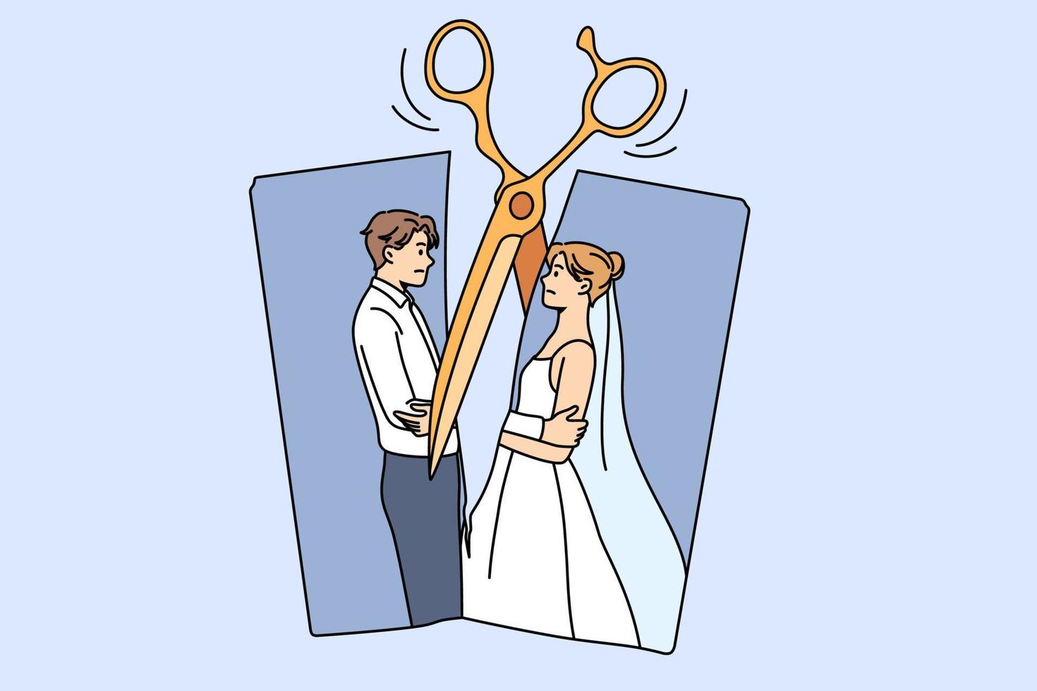 concepto de ruptura y divorcio. foto de personajes de dibujos animados de una pareja casada joven de pie abrazándose y tijeras cortando la foto en pedazos ilustración vectorial 13530015 Vector en Vecteezy concepto de ruptura y divorcio. foto de personajes de dibujos animados de una pareja casada joven de pie abrazándose y tijeras cortando la foto en pedazos ilustración vectorial 13530015 Vector en Vecteezy
