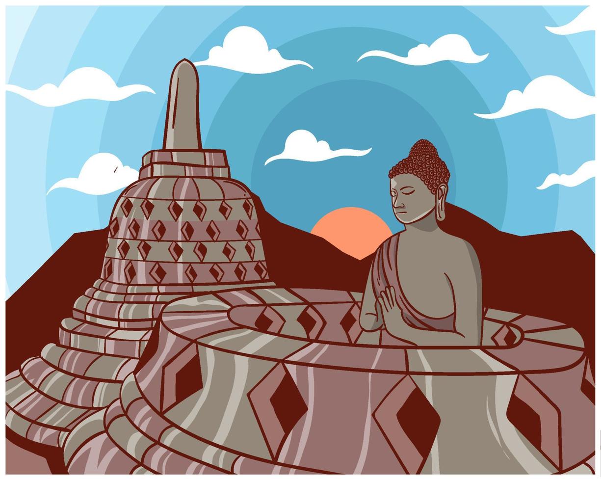 Borobudur destination and blue sky vector