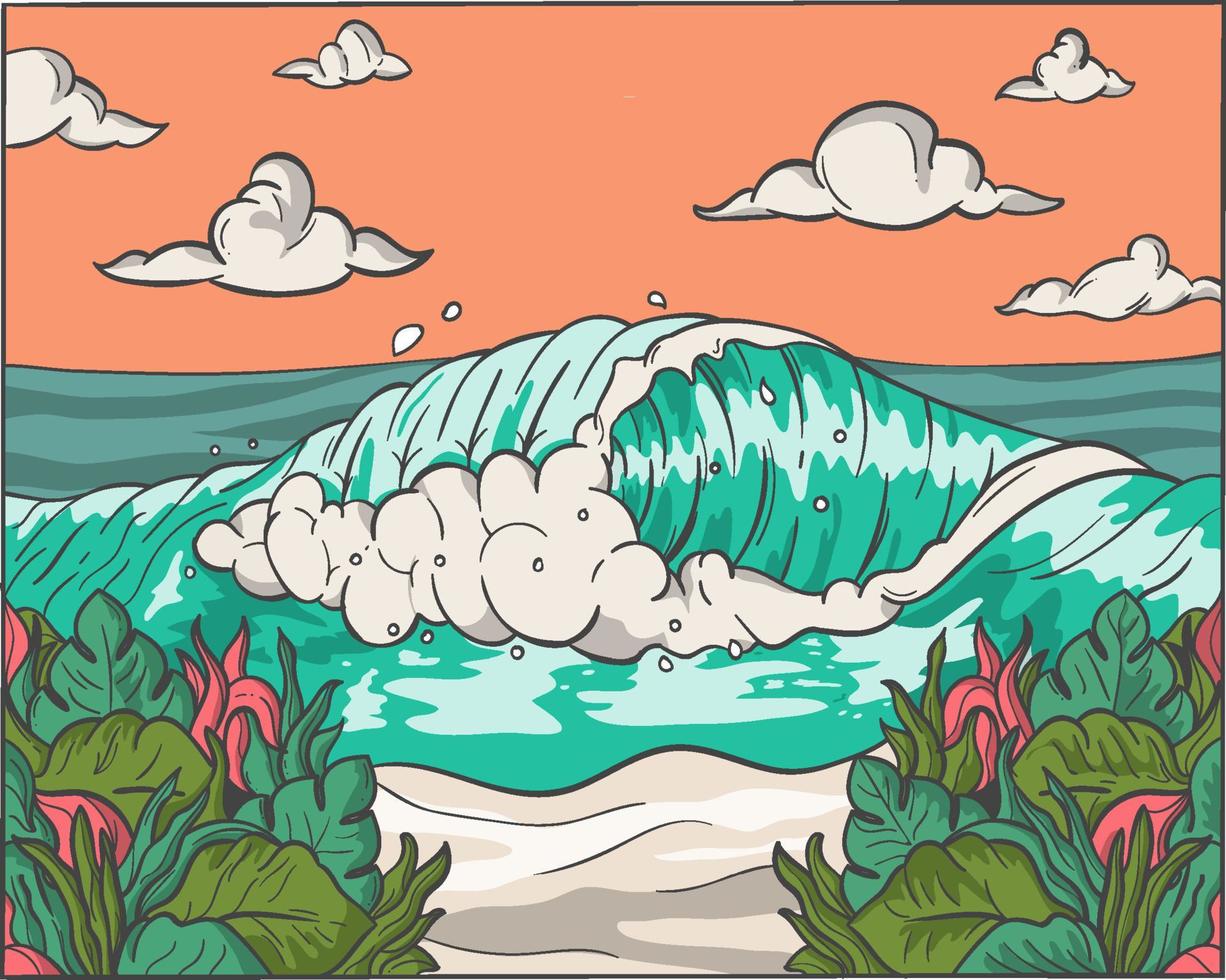 Beatiful beach ocean wave vector