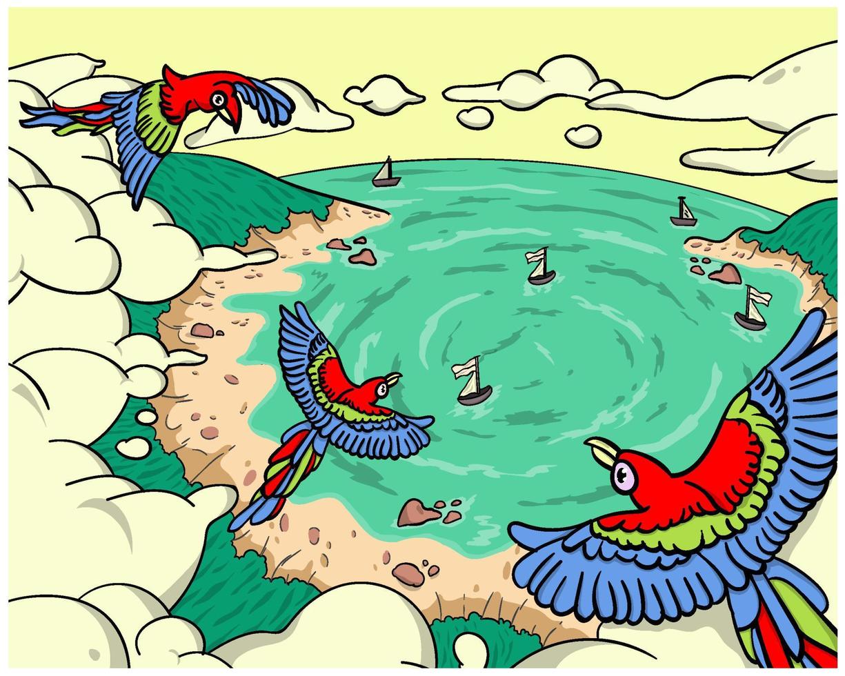 Beautiful Birds and blue sea vector