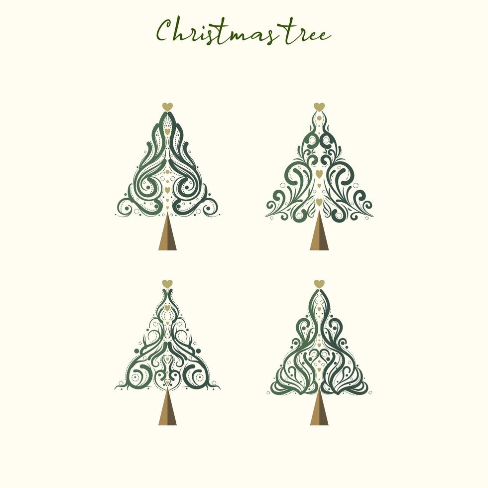 Christmas tree calligraphic swirl line vector set