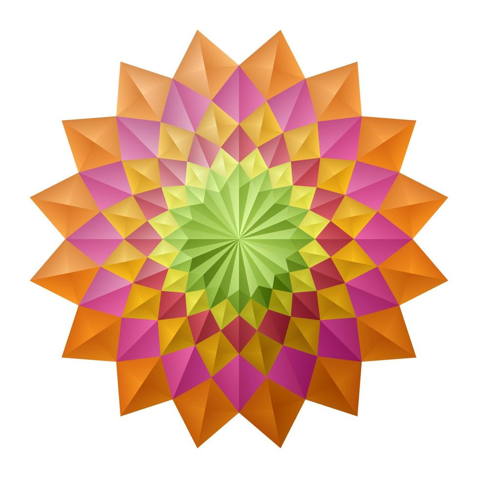 Orange And Pink 3D Geometric Flowers Mandala Origami Style vector
