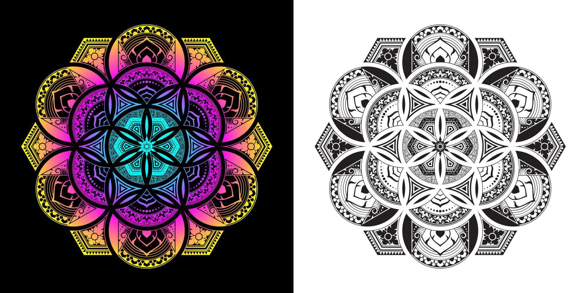 patrón de arte tailandés aplicado en estilo mandala vector