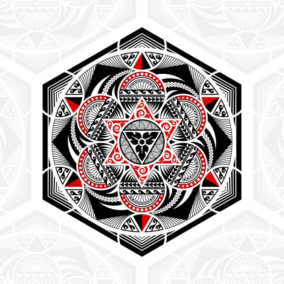 Geometric Hexagons And Circles In Mixed Of Thai Polynesian Mandala Art vector