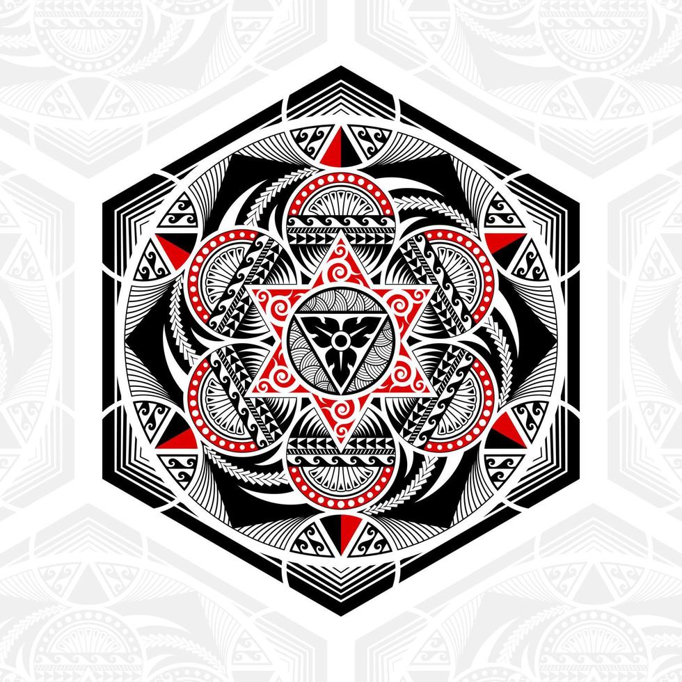 Geometric Hexagons And Circles In Mixed Of Thai Polynesian Mandala Art vector