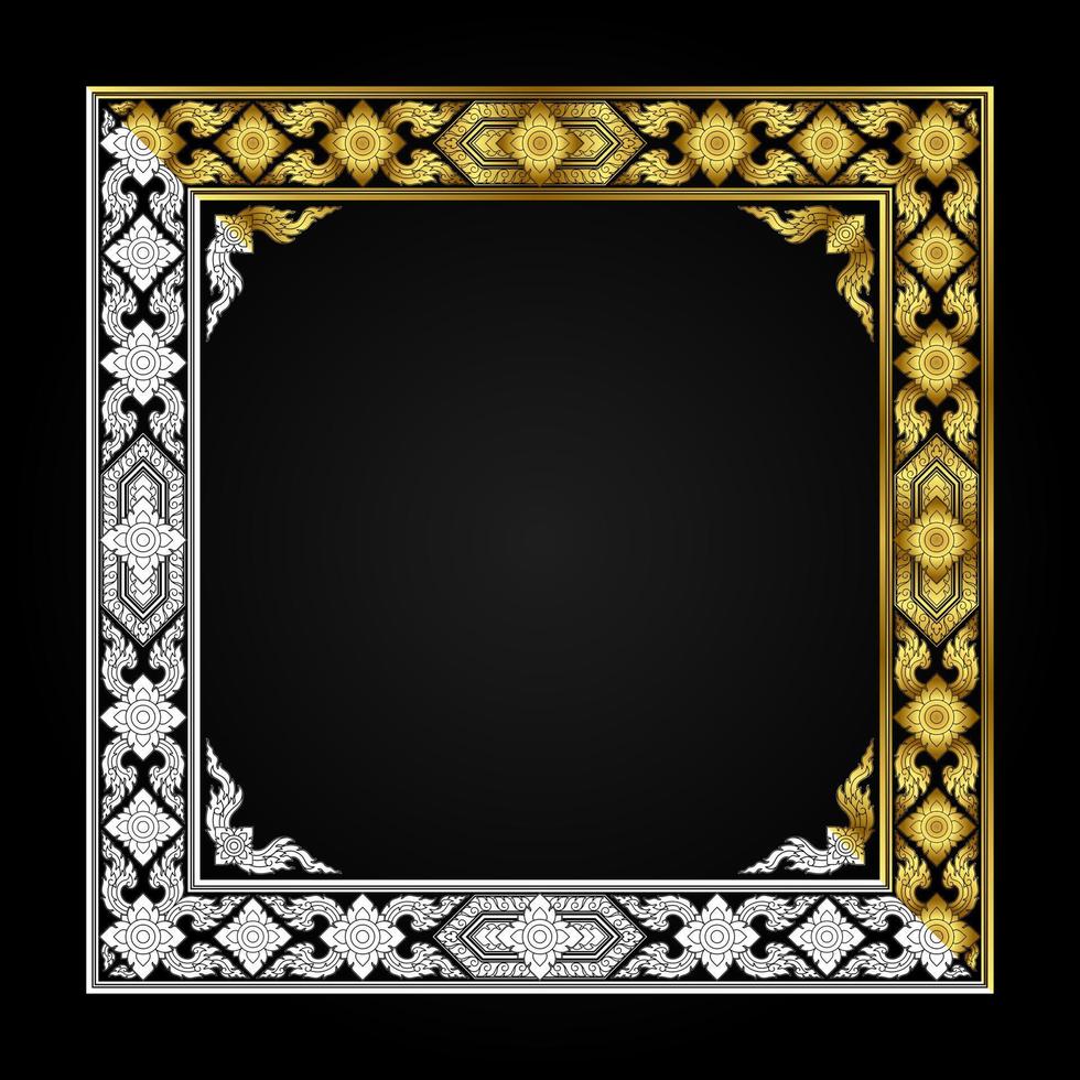 Ancient Thai pattern frame Gold and white vector