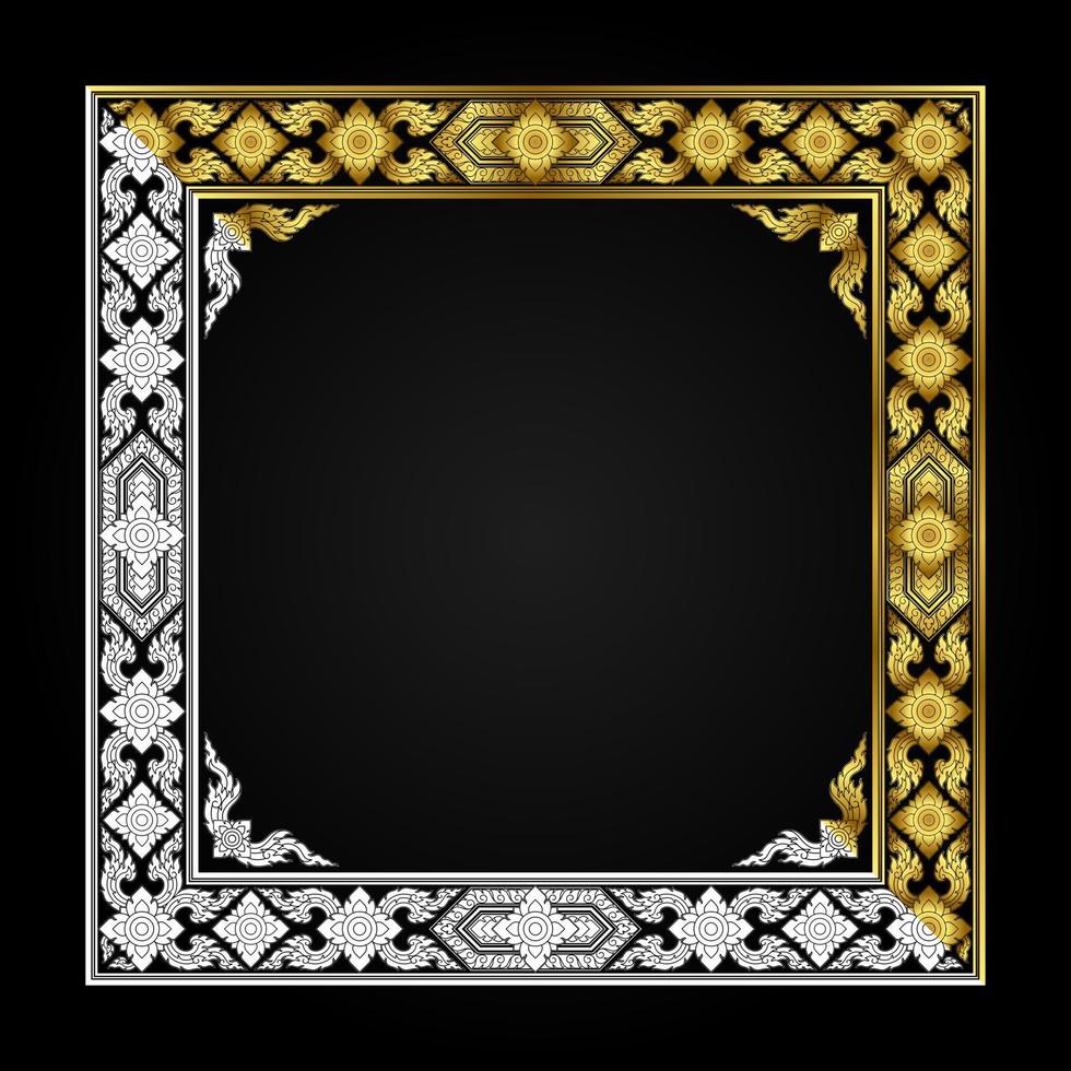 Ancient Thai pattern frame Gold and white vector