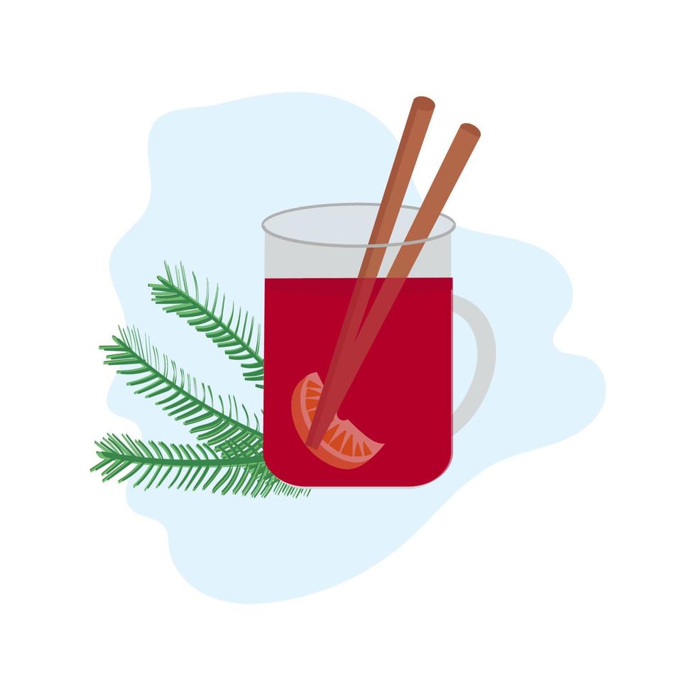 vino caliente con una rama del árbol de navidad vector