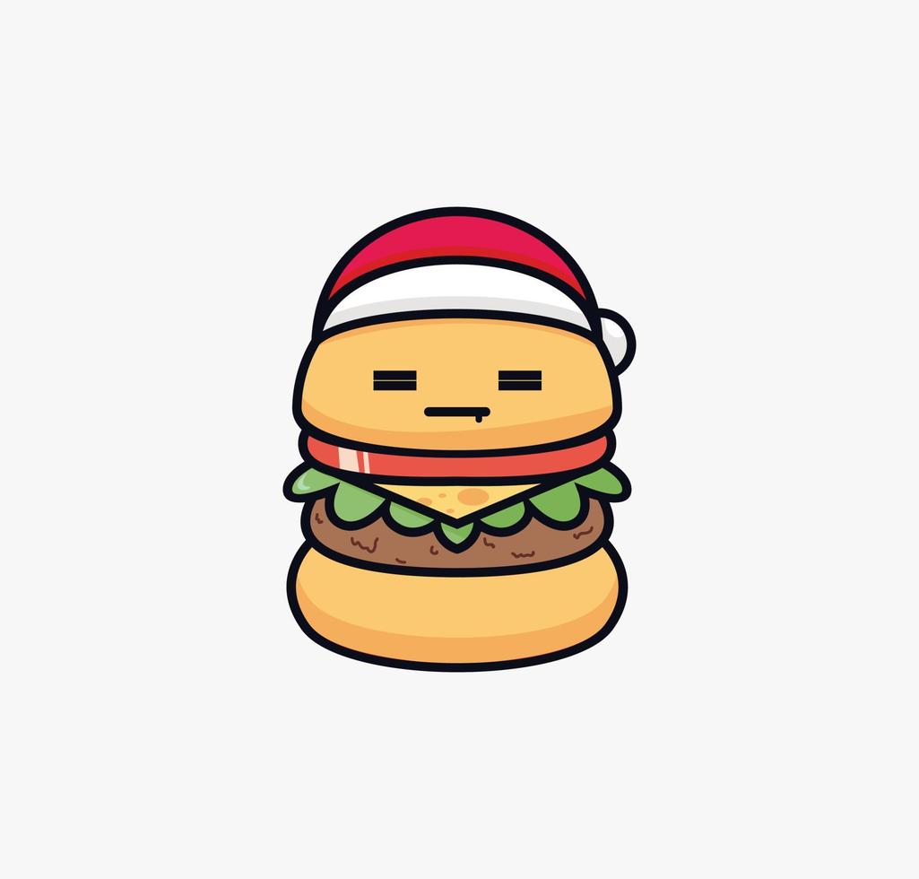 ilustración vectorial de una linda hamburguesa de dibujos animados con ropa de invierno de fondo blanco vector