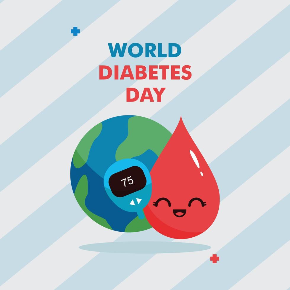 banner del día mundial de la diabetes, con ilustración de vector de sangre y glucómetro