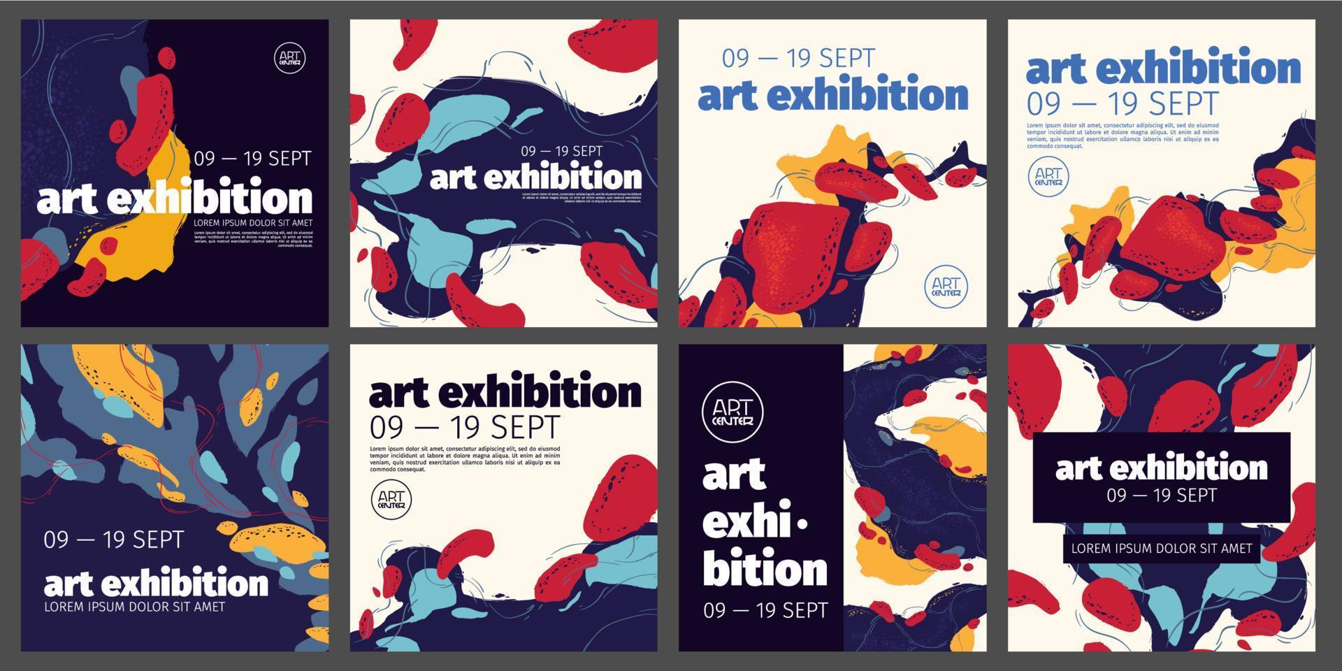 Art exhibition banners with abstract paint blobs vector