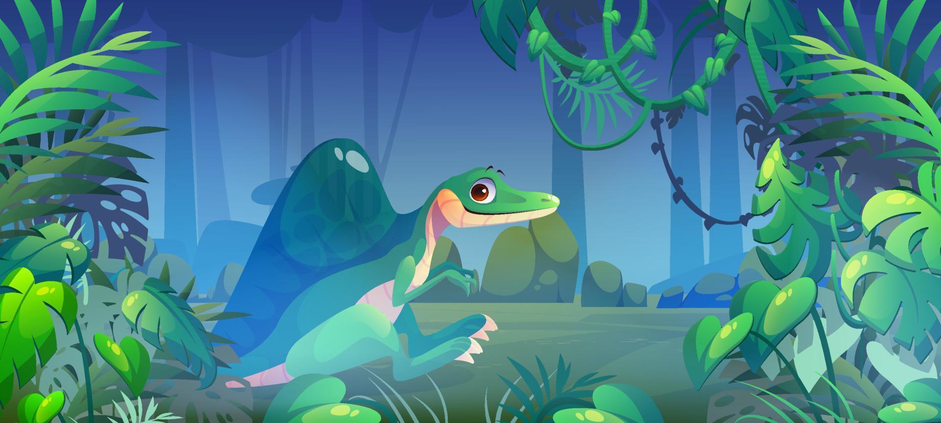 Spinosaurus dinosaur in jungle, wild dino monster vector