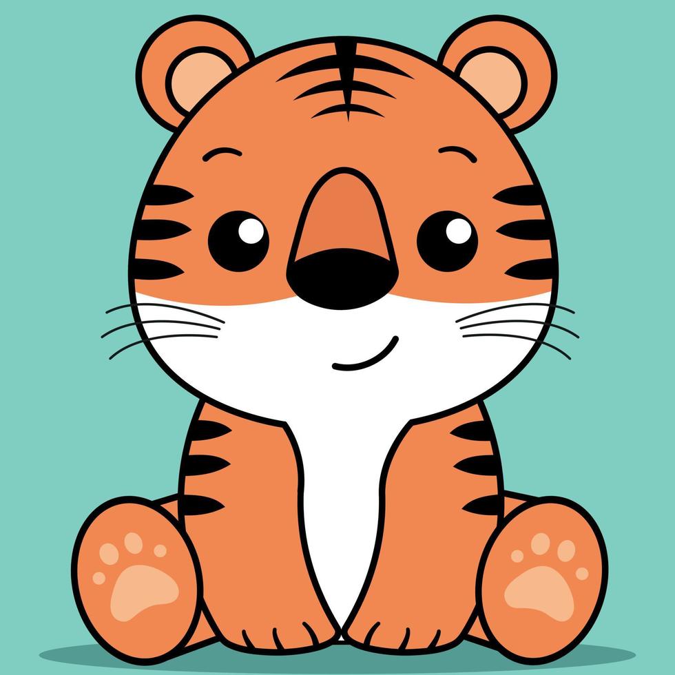 Cute Baby Tiger, Kawaii Tiger Sitting vector