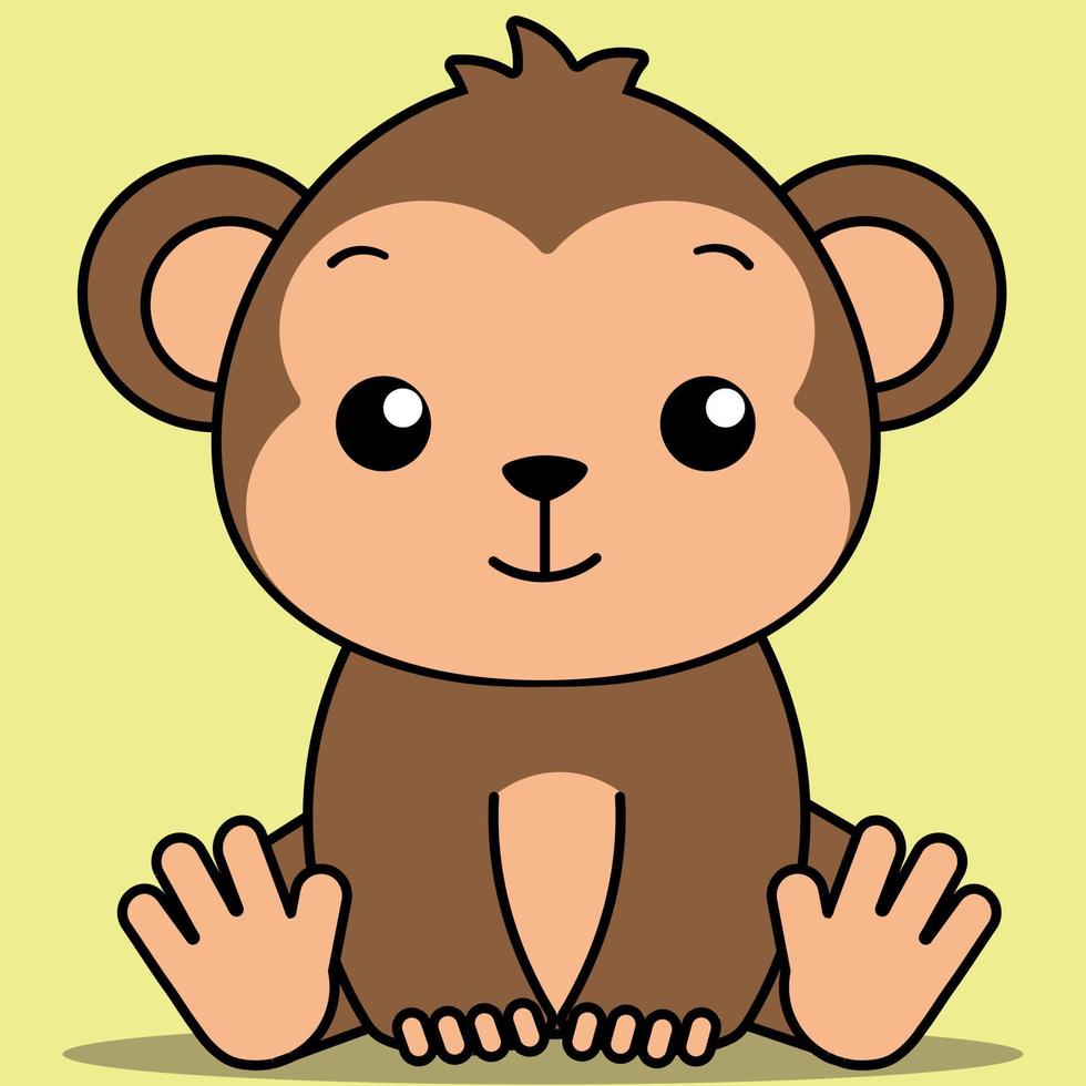 Cute Baby Monkey, Kawaii Monkey Sitting vector