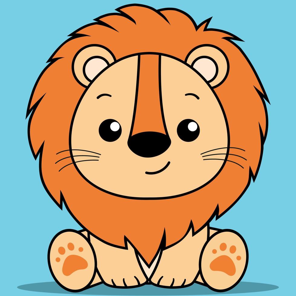 lindo bebé león, kawaii león sentado vector