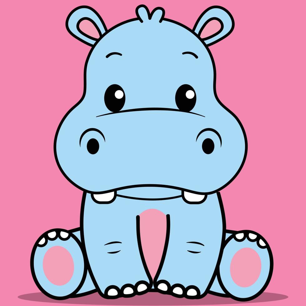 Cute Baby Hippo, Kawaii Hippopotamus Sitting vector