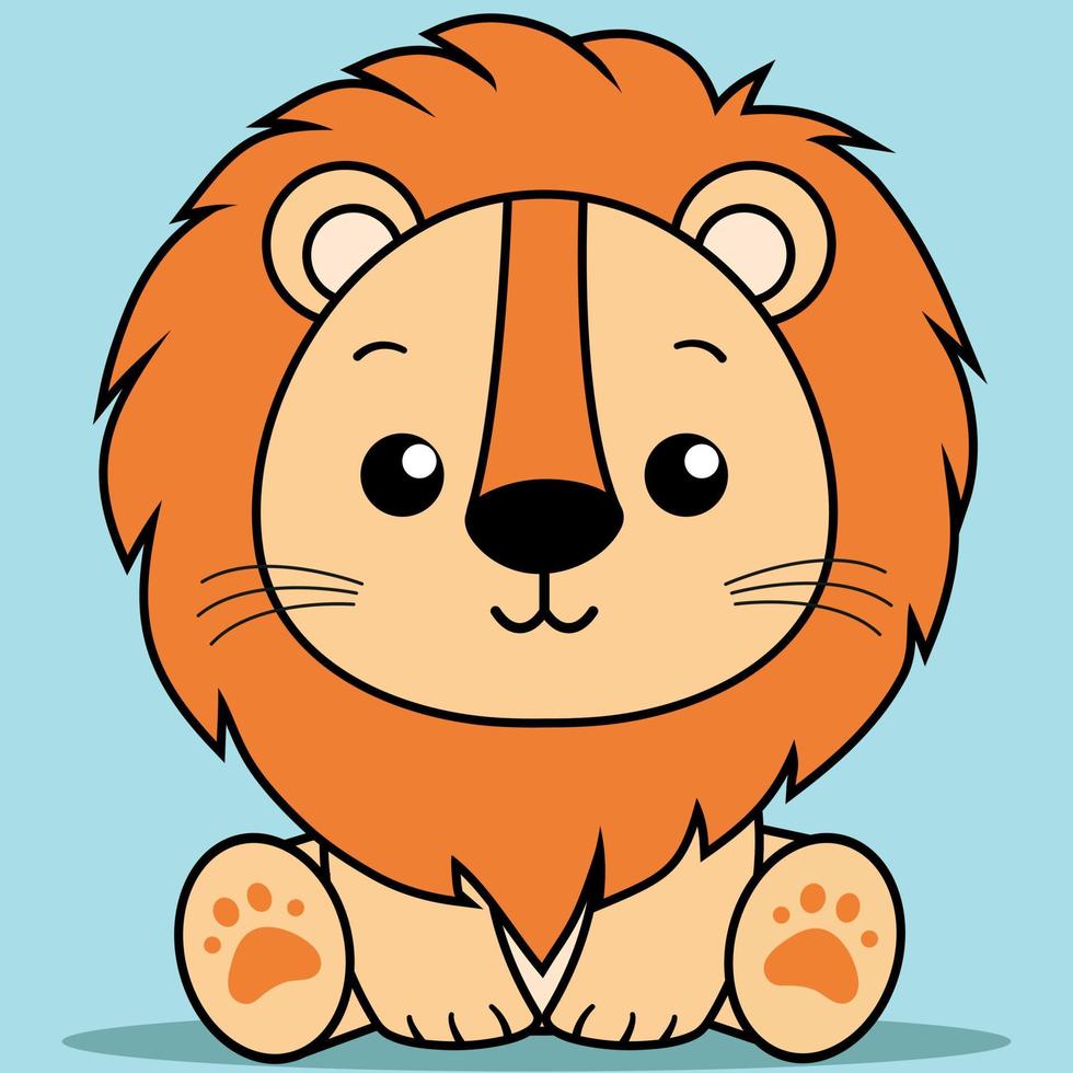 Cute Baby Lion, Kawaii Lion Sitting vector