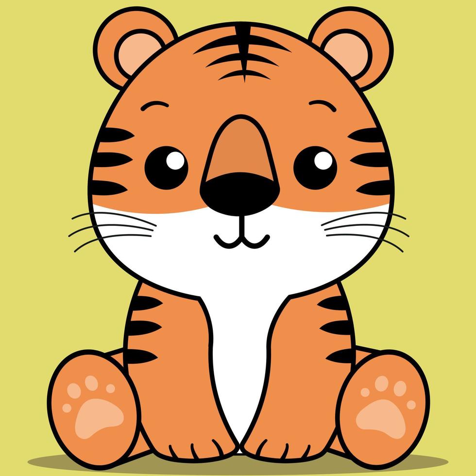 Cute Baby Tiger, Kawaii Tiger Sitting vector