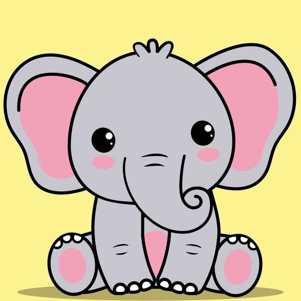 lindo bebé elefante, kawaii bebé elefante sentado vector