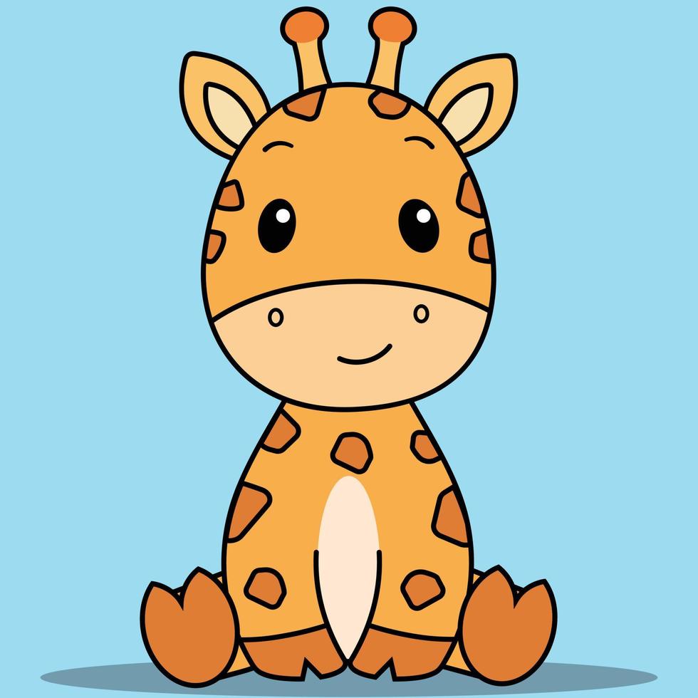 linda jirafa bebé, jirafa kawaii sentada vector