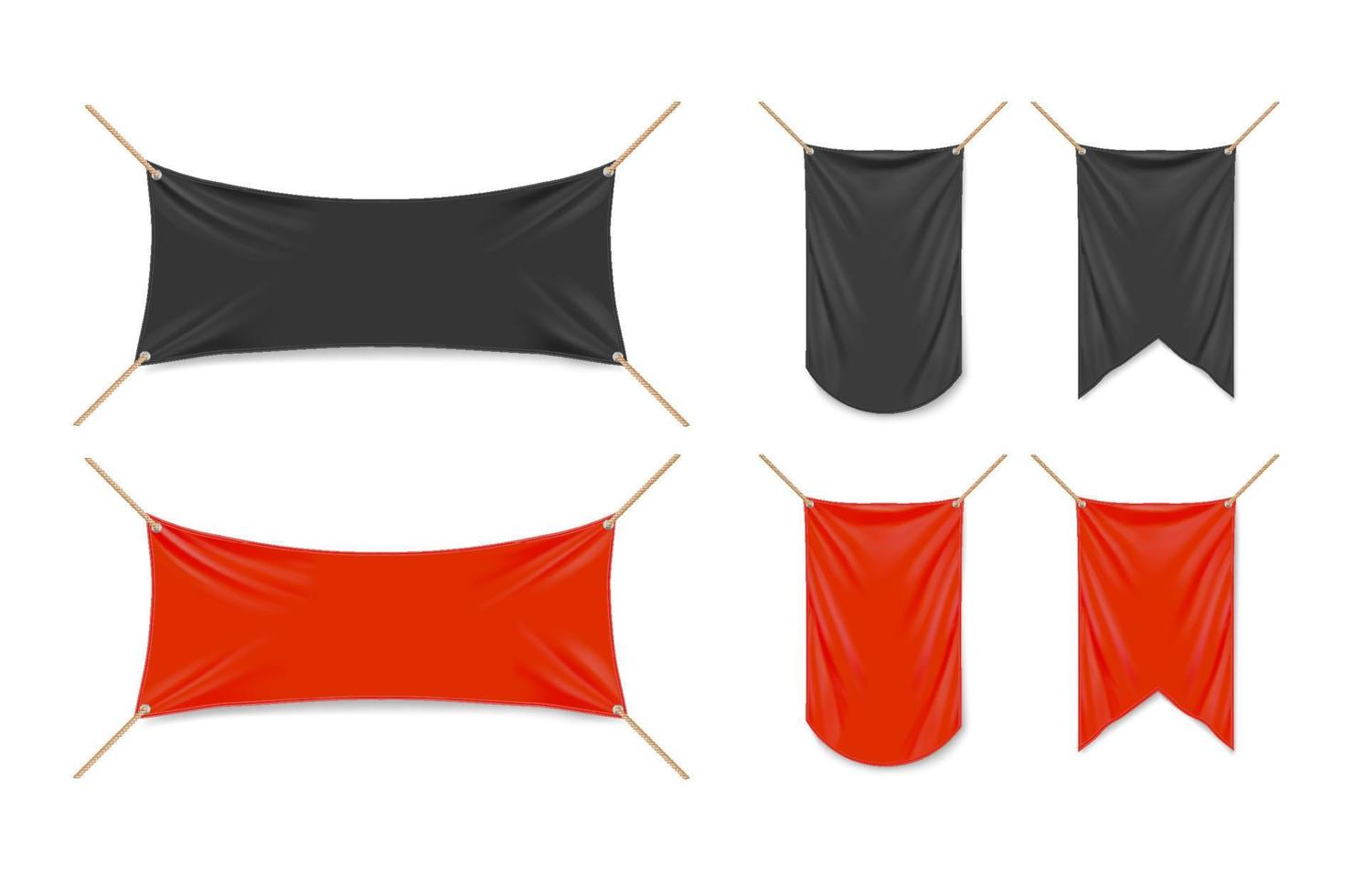 pancartas de vinilo maqueta vectorial 3d, banderas negras o rojas vector