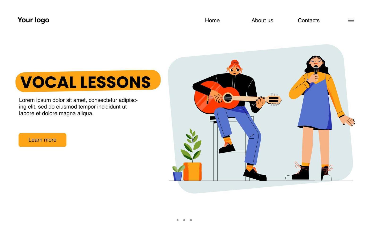 Vocal lessons web banner of music school, courses vector