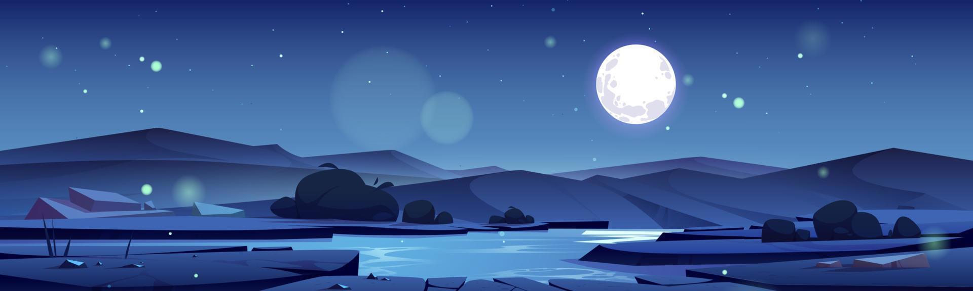 Summer valley with river and mountains at night vector