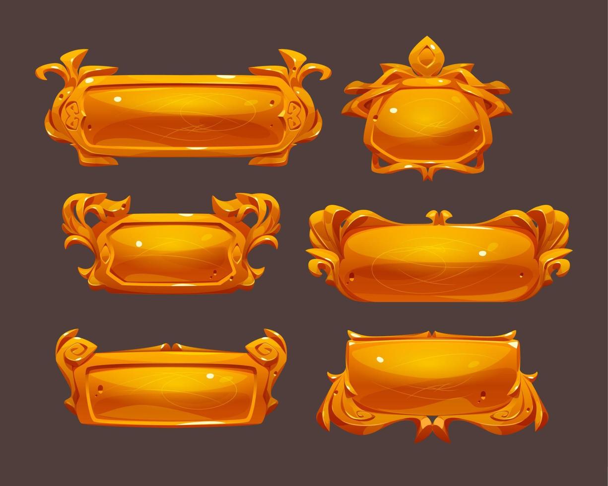 marcos de interfaz de usuario del juego, conjunto de elementos de menú medieval dorado vector