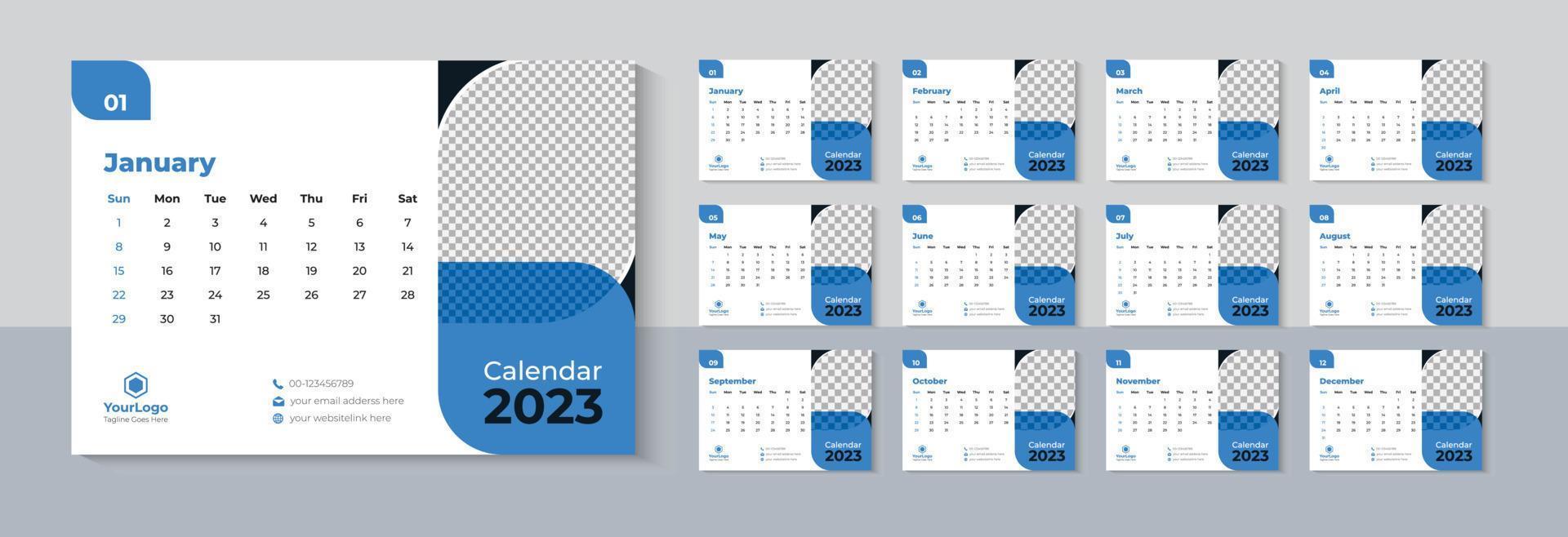 diseño de calendario de escritorio creativo 2023, plantilla de calendario de negocios 2023 pro vector