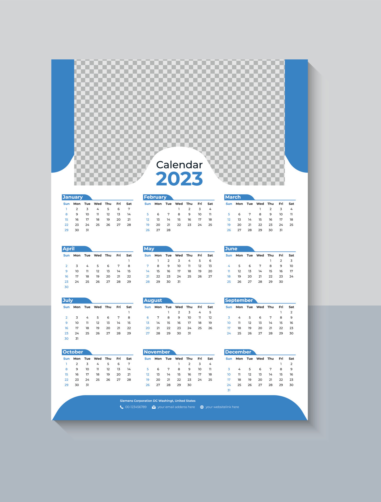 Creative One Page Wall Calendar 2023 Design, Business Calendar 2023 12 Month 1 Page Calendar 2025 22 X 36
