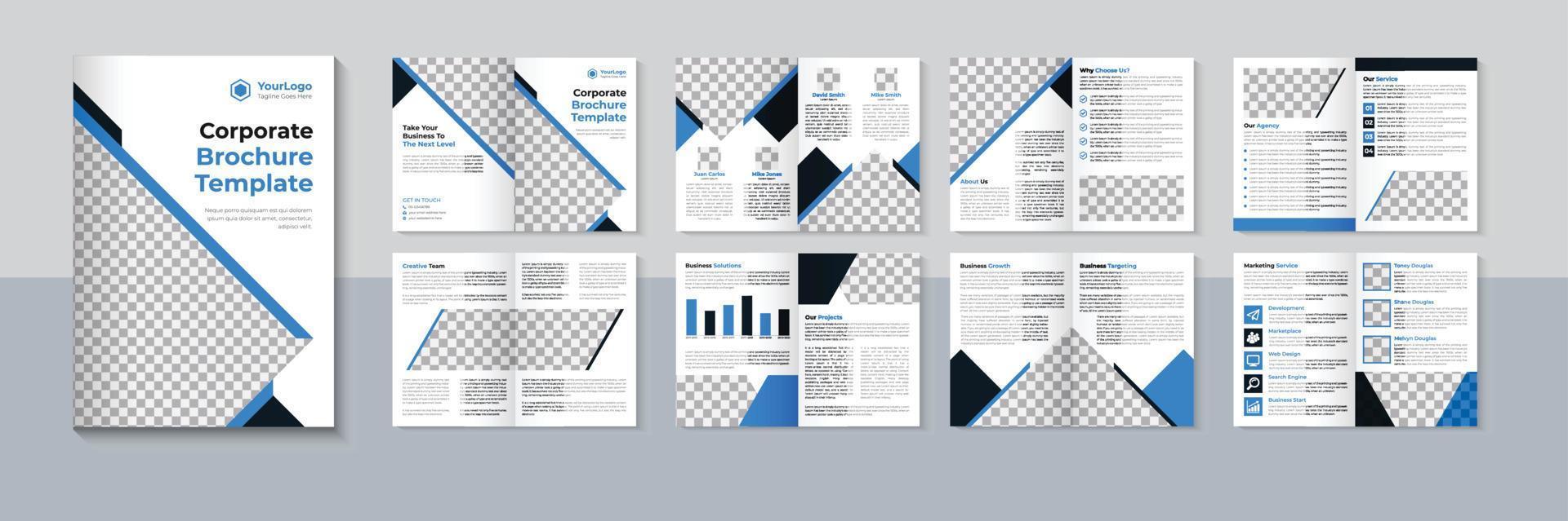Modern 16 page brochure design, Business brochure template, Company profile, Blue color, Free Vector