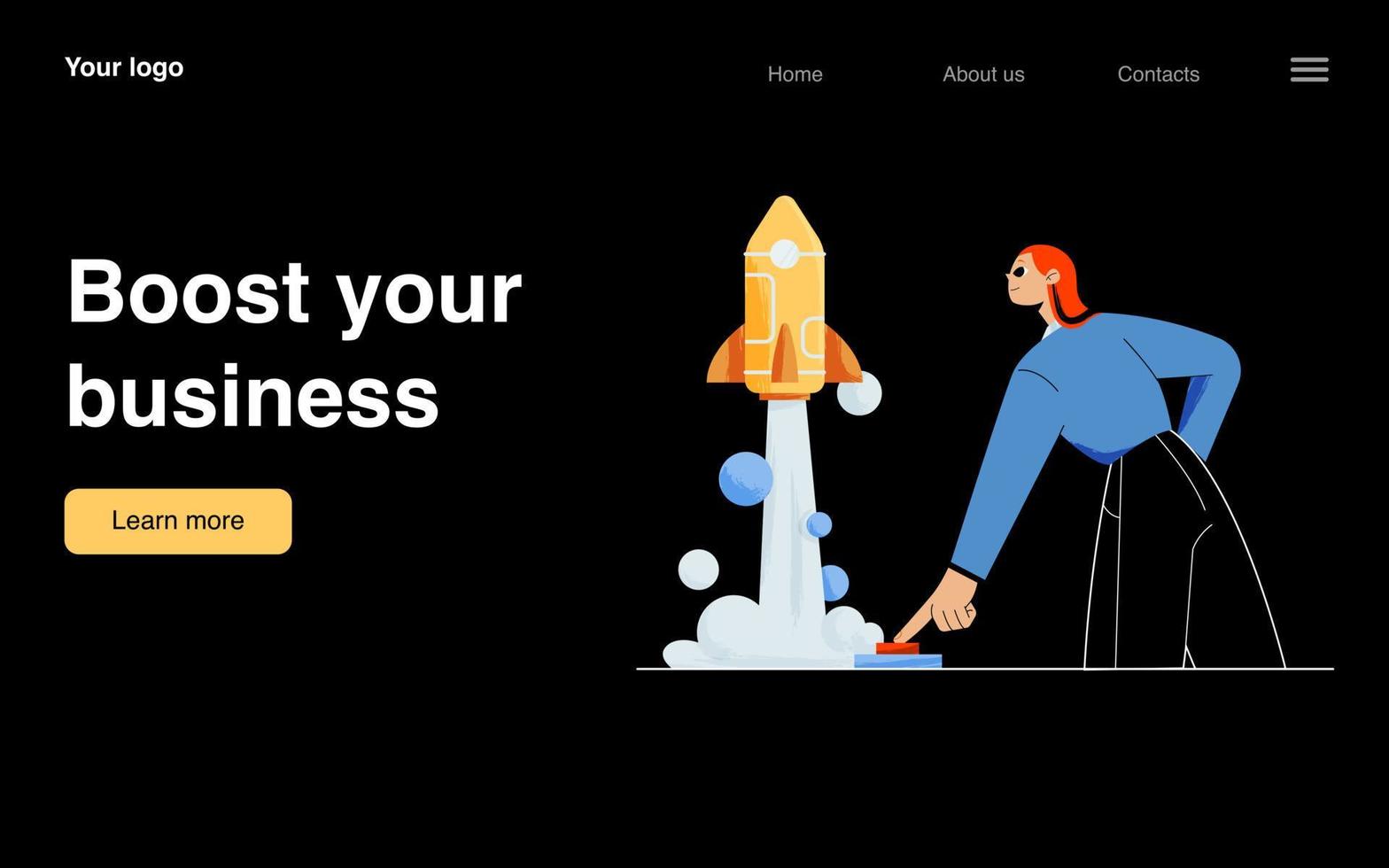 Boost your business landing page, startup success, vector