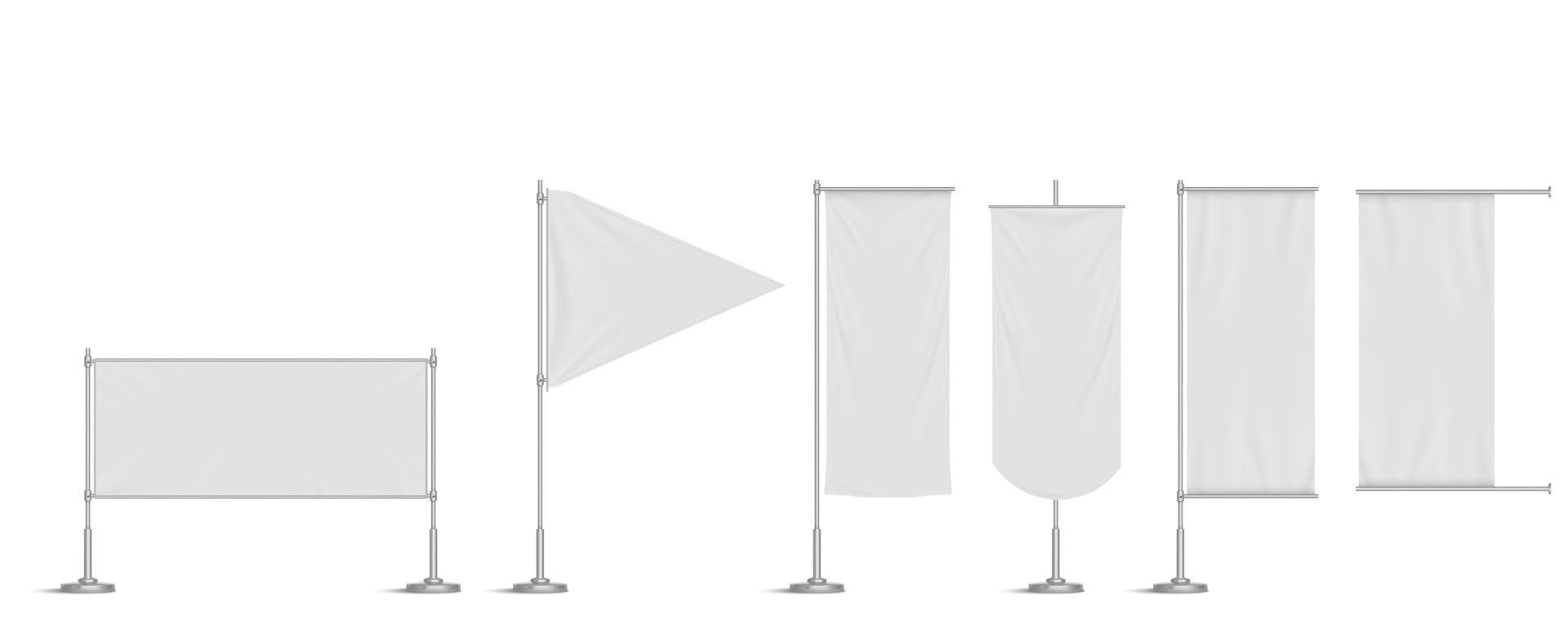 pancartas de vinilo blanco, bandera triangular y banderines vector