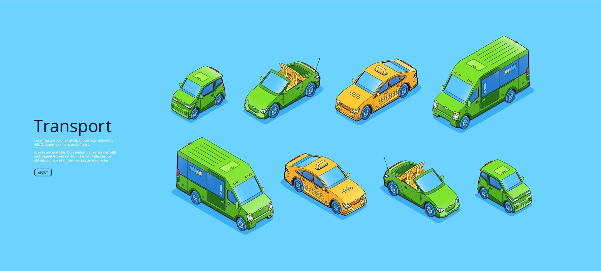 Transport poster with mini van, taxi, cabriolet vector