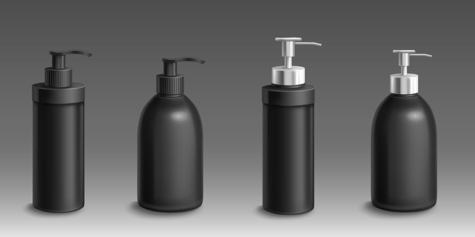 Black bottles with dispenser pump for liquid soap vector