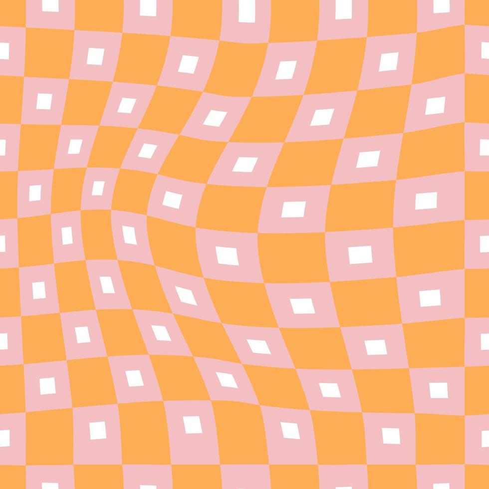 Patrón sin costura retro de cuadrícula trippy de los años 70 en rosa y naranja vector