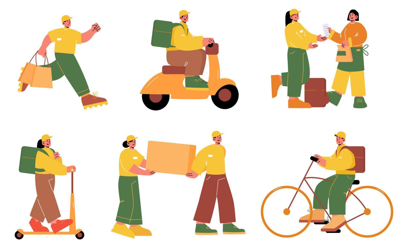 Delivery service workers, couriers vector