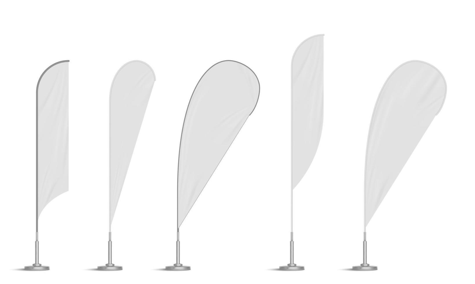 banderas de playa de arco y plumas, pancartas curvas en blanco vector