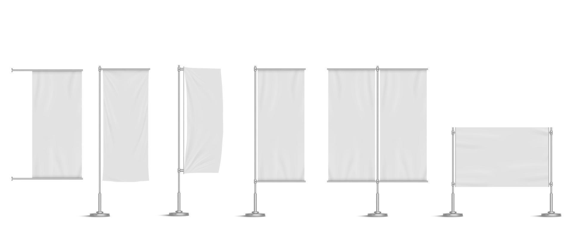 Street banners, ads textile stands on metal poles vector