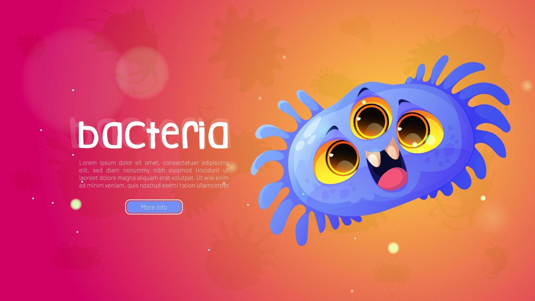 banner web de dibujos animados de bacterias con microbio divertido vector